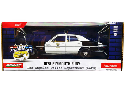 1978 Plymouth Fury Black and White "LAPD (Los Angeles Police Department)" "Hot Pursuit" Series 9 1/24 Diecast Model Car by Greenlight  free shipping USA