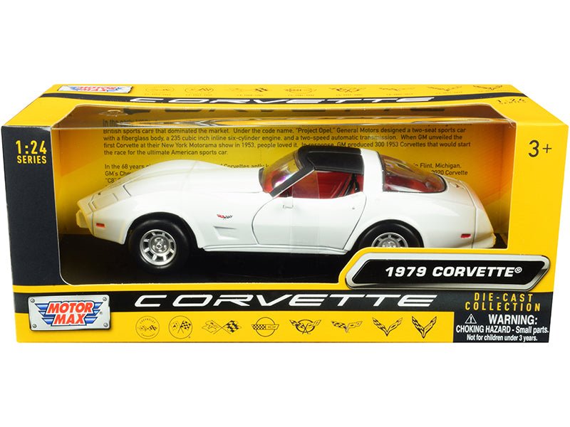 1979 Chevrolet Corvette C3 White with Black Top and Red Interior "History of Corvette" Series 1/24 Diecast Model Car by Motormax  free shipping USA