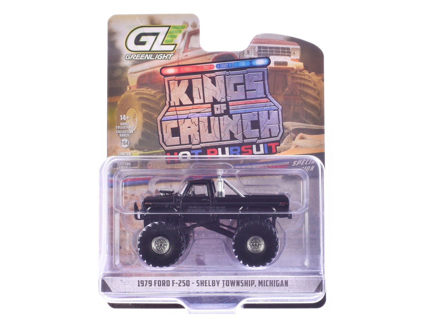 1979 Ford F-250 Monster Truck "Shelby Township Police Michigan" Black "Kings of Crunch - Hot Pursuit" Special Edition 1/64 Diecast Model Car by Greenlight  free shipping USA