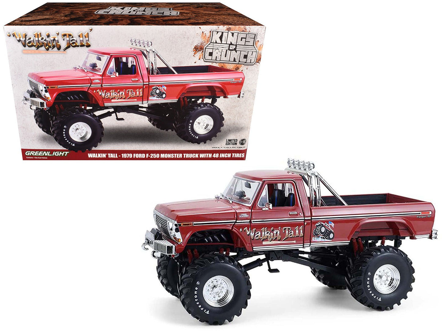 1979 Ford F-250 Monster Truck with 48-Inch Tires "Walkin' Tall" Red "Kings of Crunch" Series 1/18 Diecast Model Car by Greenlight  free shipping USA