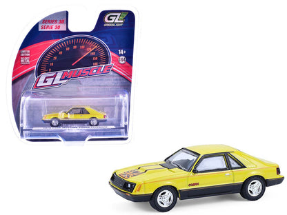 1979 Ford Mustang Cobra Fastback Bright Yellow with Cobra Good Graphics "GreenLight Muscle" Series 30 1/64 Diecast Model Car by Greenlight  free shipping USA
