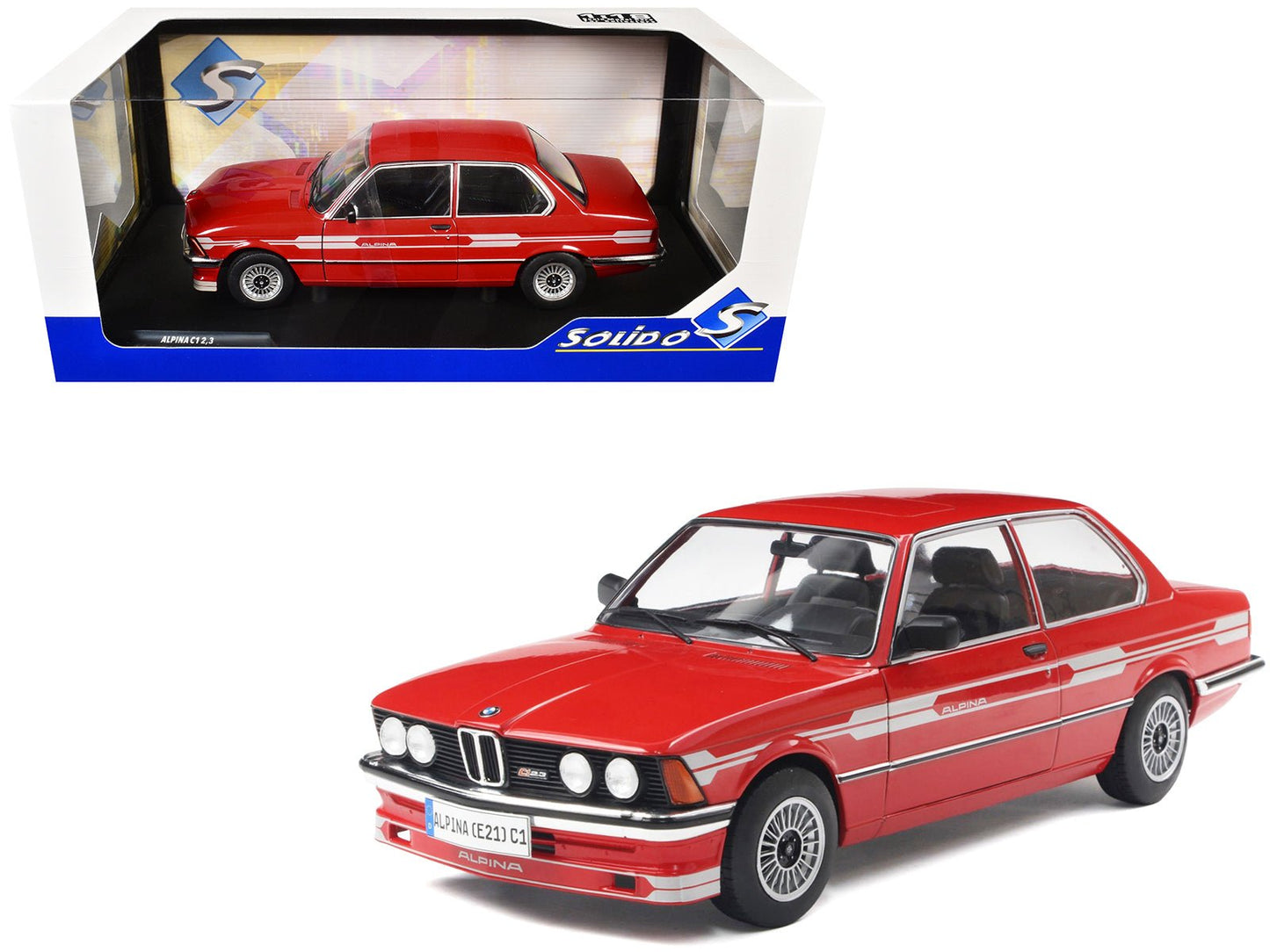 1980 Alpina E21 C1 2.3 Red with Gray Stripes 1/18 Diecast Model Car by Solido  free shipping USA