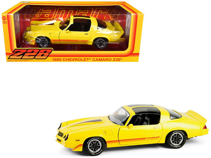 1980 Chevrolet Camaro Z28 with T-Tops Bright Yellow with Stripes 1/18 Diecast Model Car by Greenlight  free shipping USA