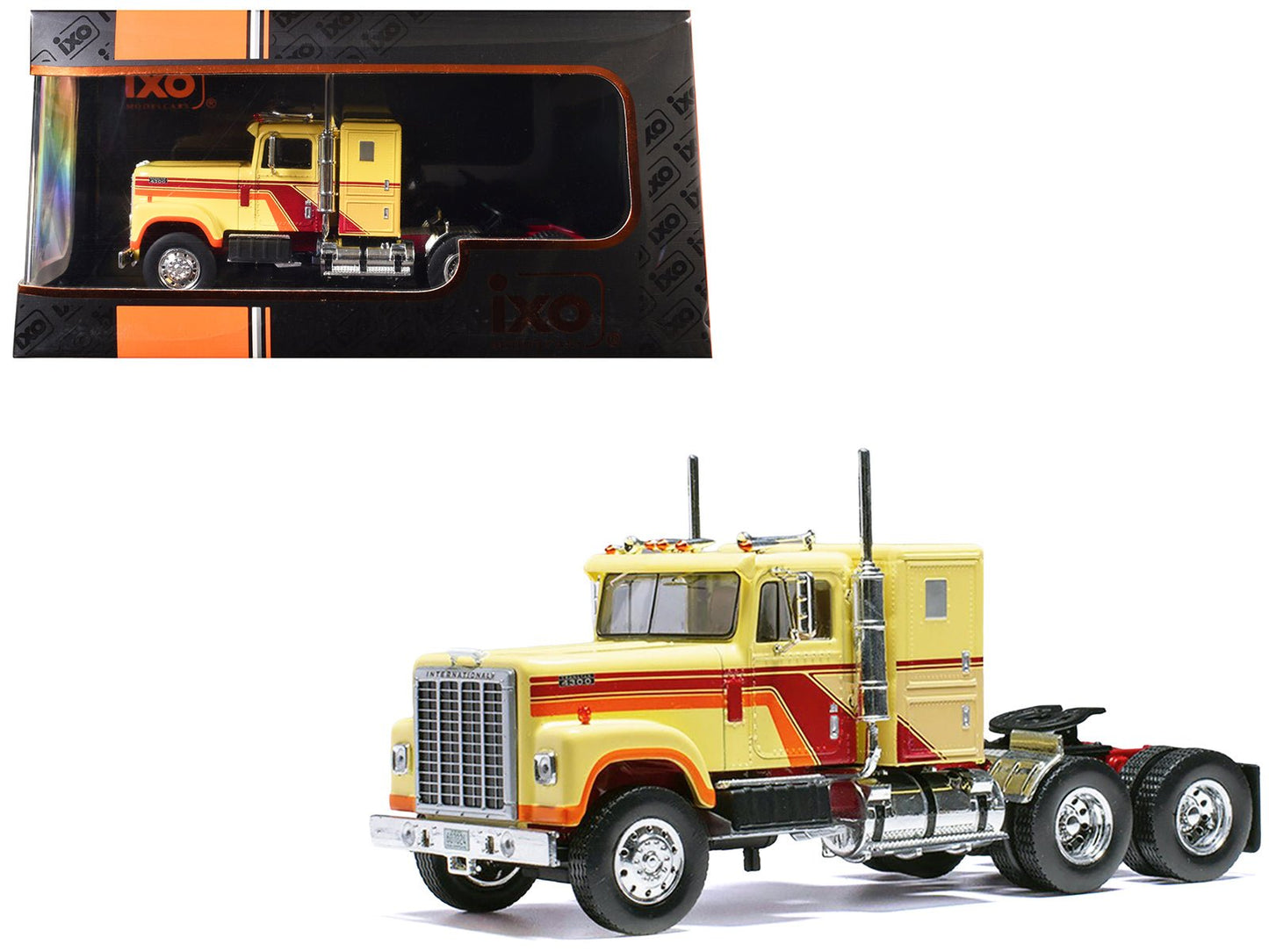 1980 International Transtar 4300 Truck Tractor Beige with Red and Orange Stripes 1/43 Diecast Model by IXO Models  free shipping USA