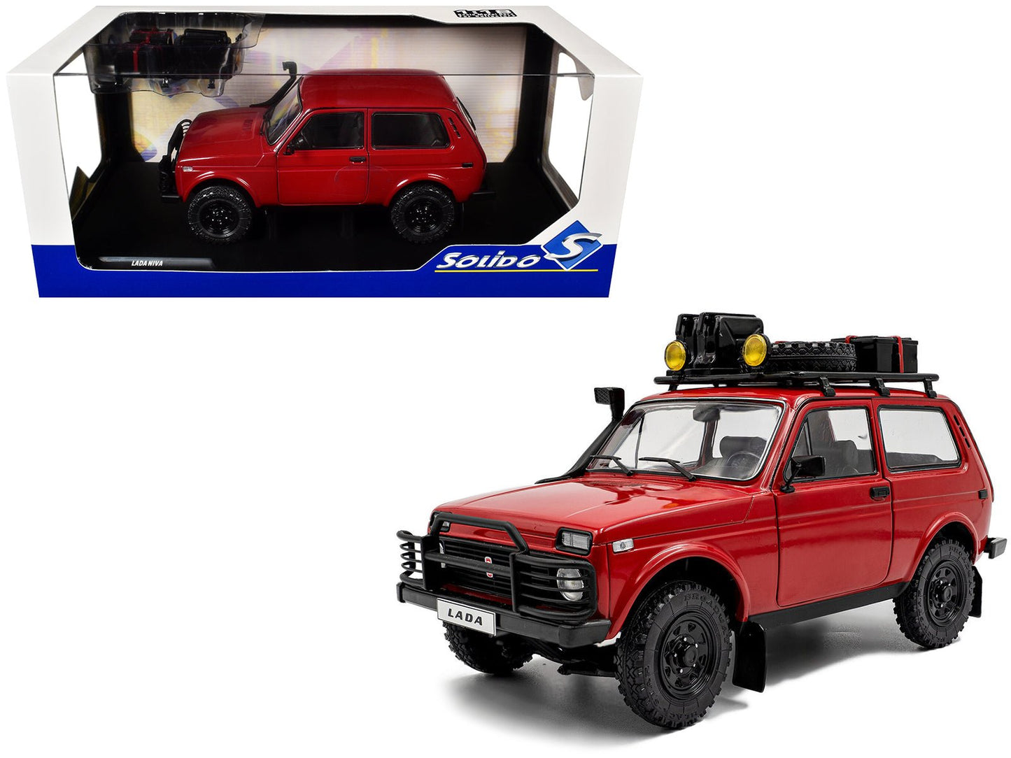 1980 Lada Niva Red with Roof Rack and Accessories 1/18 Diecast Model Car by Solido  free shipping USA