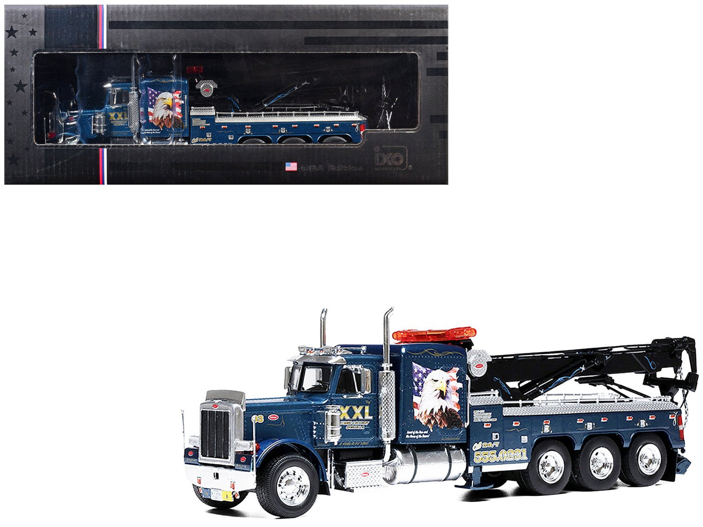 1980 Peterbilt 359 Wrecker Tow Truck "XXL Towing and Recovery" Blue Metallic with Graphics 1/43 Diecast Model by IXO Models  free shipping USA