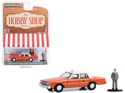 1981 Chevrolet Impala "Capitol Cab" Taxi Orange with White Top and Man in Suit Figure "The Hobby Shop" Series 15 1/64 Diecast Model Car by Greenlight  free shipping USA