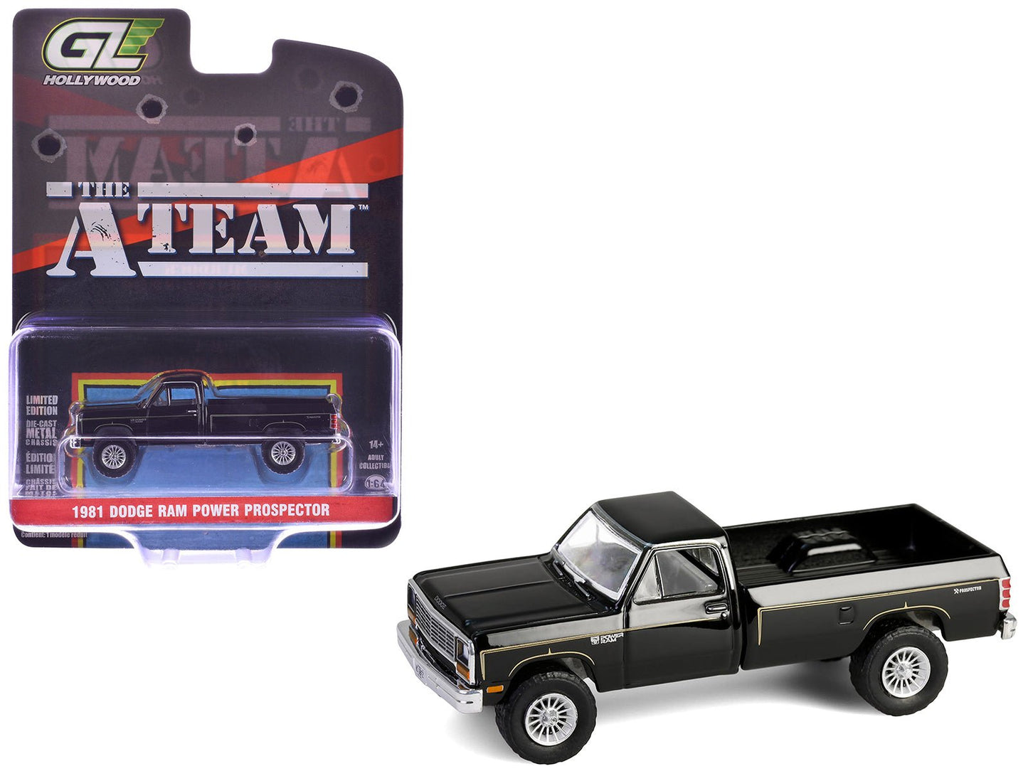 1981 Dodge Power Ram Prospector Pickup Truck Black "The A-Team" (1983-1987) TV Series "Hollywood Series" Release #43 1/64 Diecast Model Car by Greenlight  free shipping USA