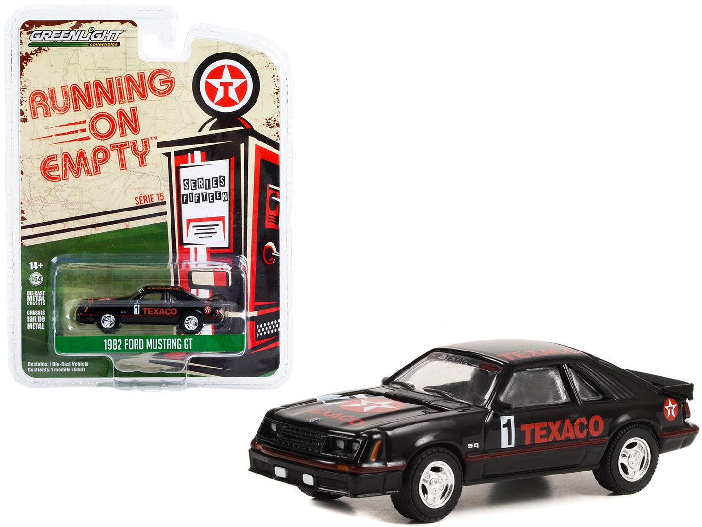 1982 Ford Mustang GT #1 Black "Texaco" "Running on Empty" Series 15 1/64 Diecast Model Car by Greenlight  free shipping USA