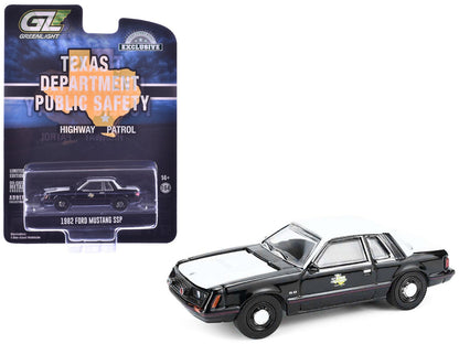 1982 Ford Mustang SSP "Texas Department of Public Safety Highway Patrol" Black with White Hood and Top "Hobby Exclusive" Series 1/64 Diecast Model Car by Greenlight  free shipping USA