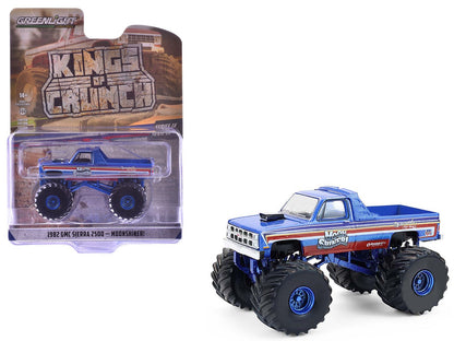 1982 GMC Sierra 2500 Monster Truck "Moonshiner!" Blue Metallic with Stripes "Kings of Crunch" Series 16 1/64 Diecast Model Car by Greenlight  free shipping USA