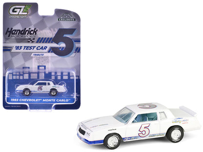 1983 Chevrolet Monte Carlo #5 "Hendrick Motorsports First Test Car Tribute" White with Blue Stripes and Interior "Hobby Exclusive" Series 1/64 Diecast Model Car by Greenlight  free shipping USA