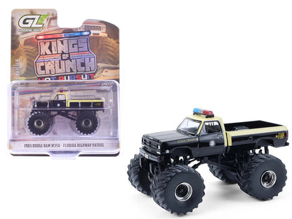 1983 Dodge Ram W350 Monster Truck "Florida Highway Patrol" Black with Cream Top and Stripes "Kings of Crunch - Hot Pursuit" Special Edition 1/64 Diecast Model Car by Greenlight  free shipping USA