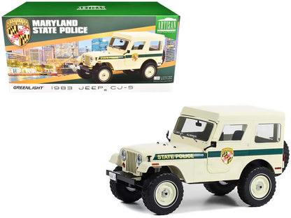 1983 Jeep CJ-5 Hardtop "Maryland State Police" Beige with Green Stripes "Artisan Collection" Series 1/18 Diecast Model Car by Greenlight  free shipping USA