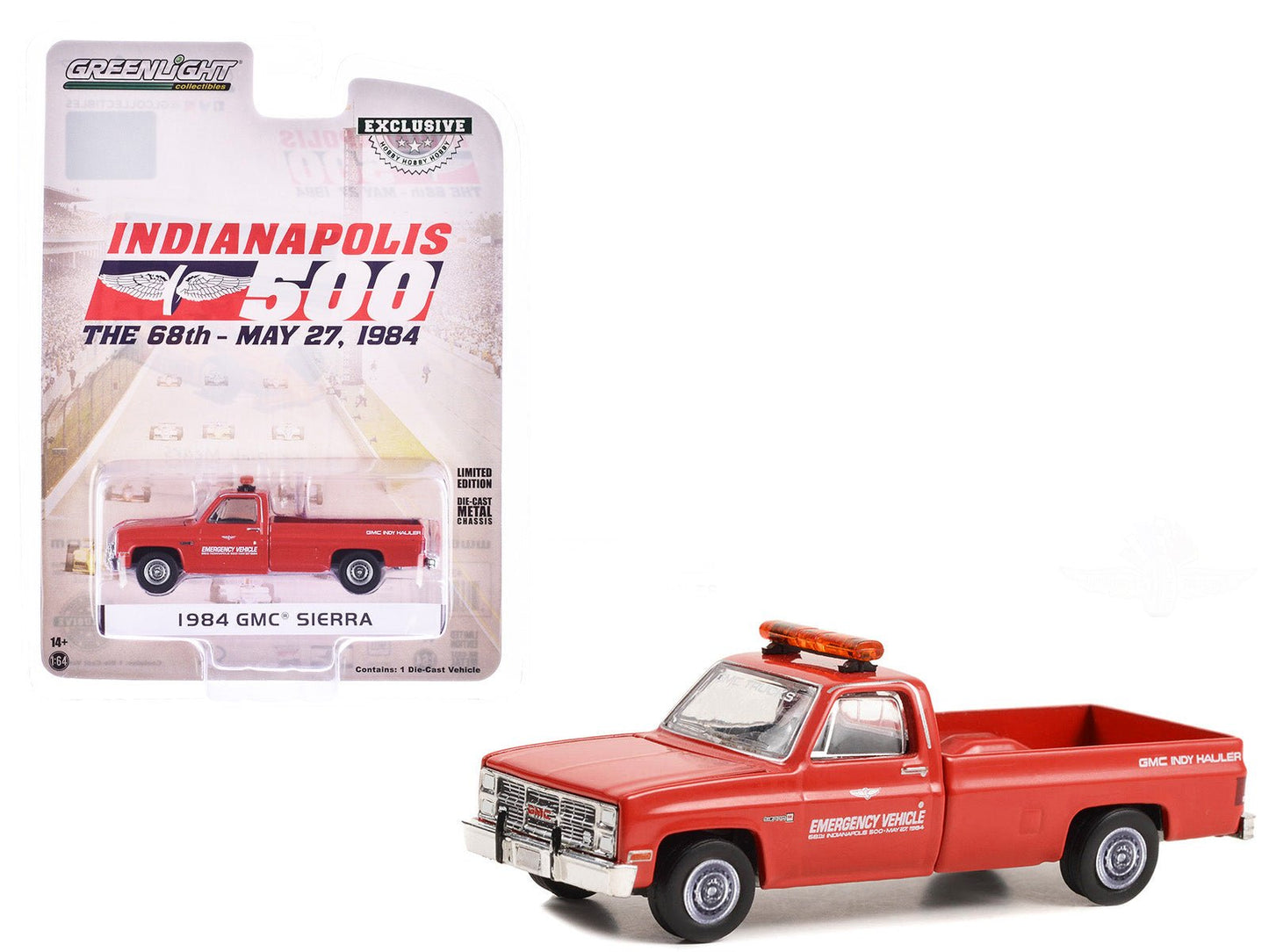 1984 GMC Sierra Pickup Truck "68th Annual Indianapolis 500 Mile Race Emergency Vehicle" Red "Hobby Exclusive" Series 1/64 Diecast Model Car by Greenlight  free shipping USA