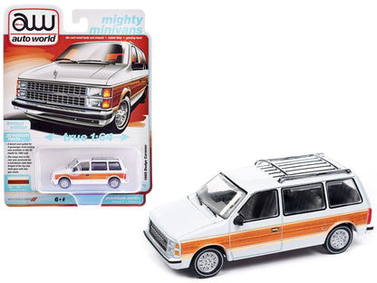 1985 Dodge Caravan Van White with Woodgrain Side Panels "Mighty Minivans" Series 1/64 Diecast Model Car by Auto World  free shipping USA