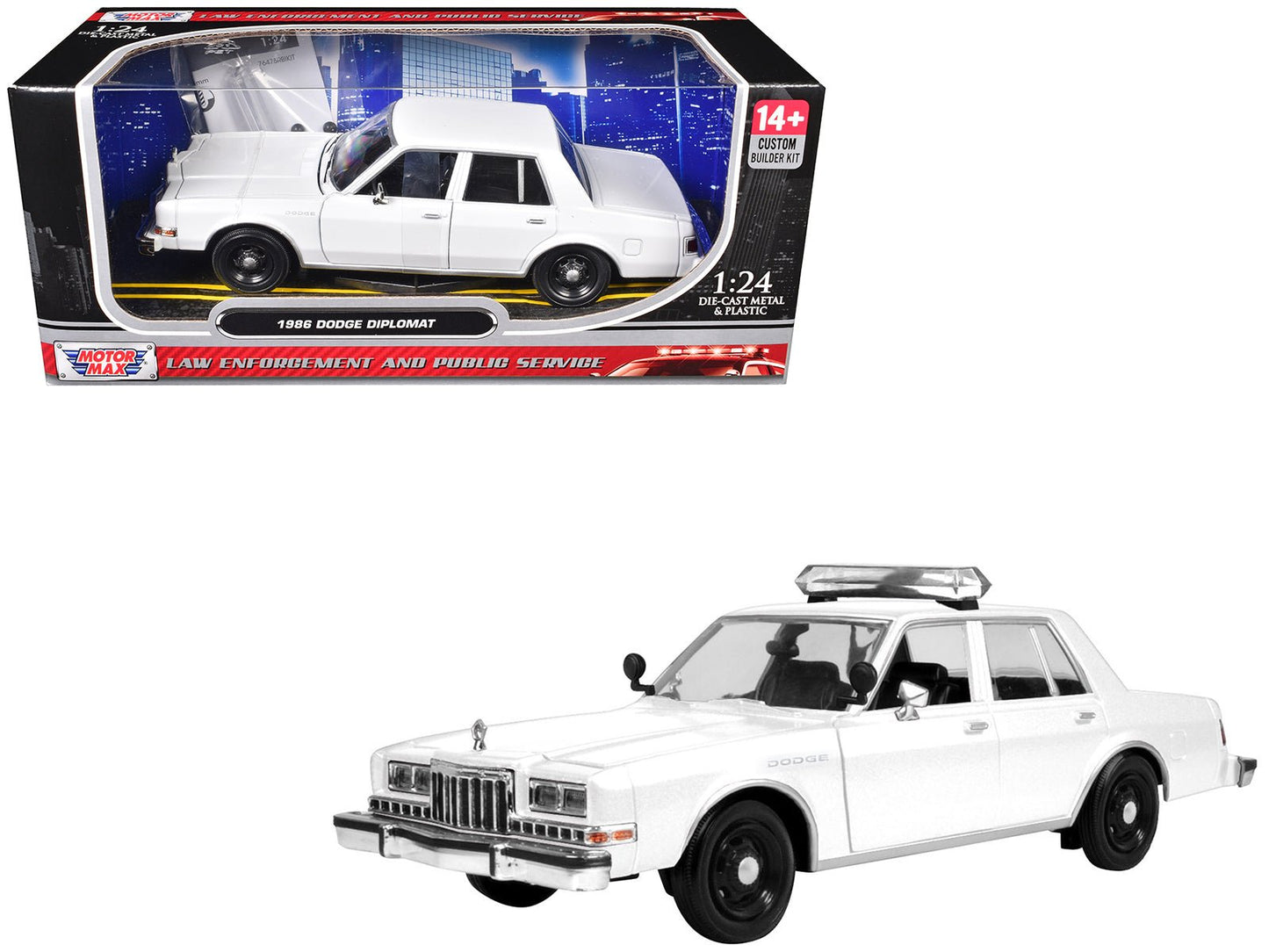 1986 Dodge Diplomat Police Car Unmarked White "Custom Builder's Kit" Series 1/24 Diecast Model Car by Motormax  free shipping USA