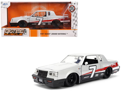 1987 Buick Grand National #7 "Buick Racing" Matt Silver Metallic with Red and Black Stripes "Bigtime Muscle" Series 1/24 Diecast Model by Jada  free shipping USA