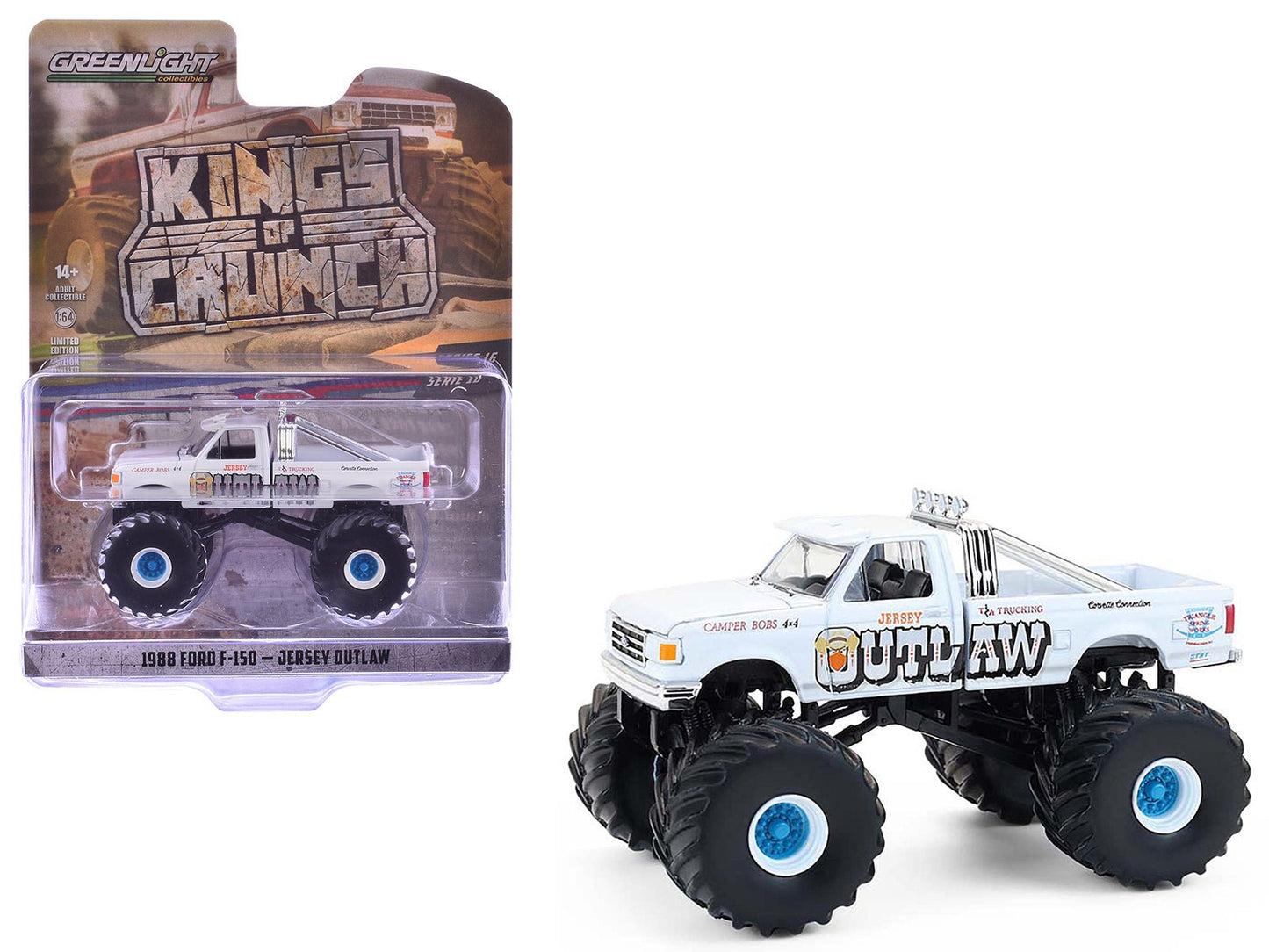 1988 Ford F-150 Monster Truck "Jersey Outlaw" White "Kings of Crunch" Series 16 1/64 Diecast Model Car by Greenlight  free shipping USA