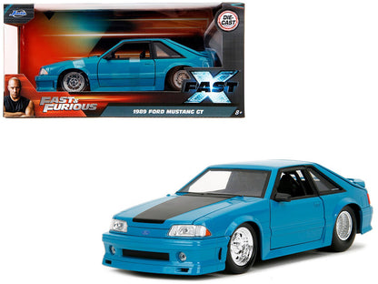 1989 Ford Mustang GT Blue with Black Hood Stripes "Fast & Furious" Series 1/24 Diecast Model Car by Jada  free shipping USA