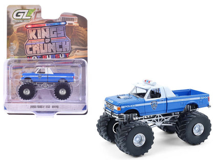 1990 Ford F-350 Monster Truck "NYPD (New York Police Department)" Blue with White Top "Kings of Crunch - Hot Pursuit" Special Edition 1/64 Diecast Model Car by Greenlight  free shipping USA
