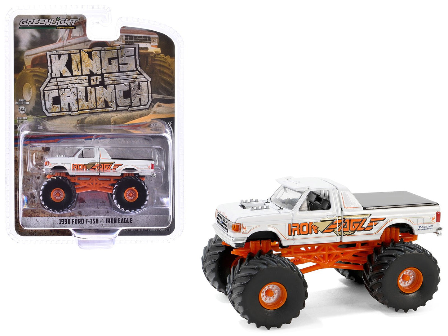 1990 Ford F-350 Monster Truck White "Iron Eagle" "Kings of Crunch" Series 15 1/64 Diecast Model Car by Greenlight  free shipping USA