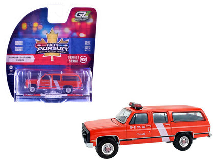 1991 GMC Suburban "Canada Coast Guard" Red with White Stripes "Hot Pursuit - Canada Special Edition" Series 1/64 Diecast Model Car by Greenlight  free shipping USA