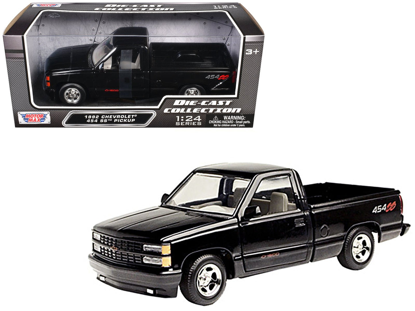 1992 Chevrolet 454 SS Pickup Truck Black 1/24 Diecast Model Car by Motormax  free shipping USA