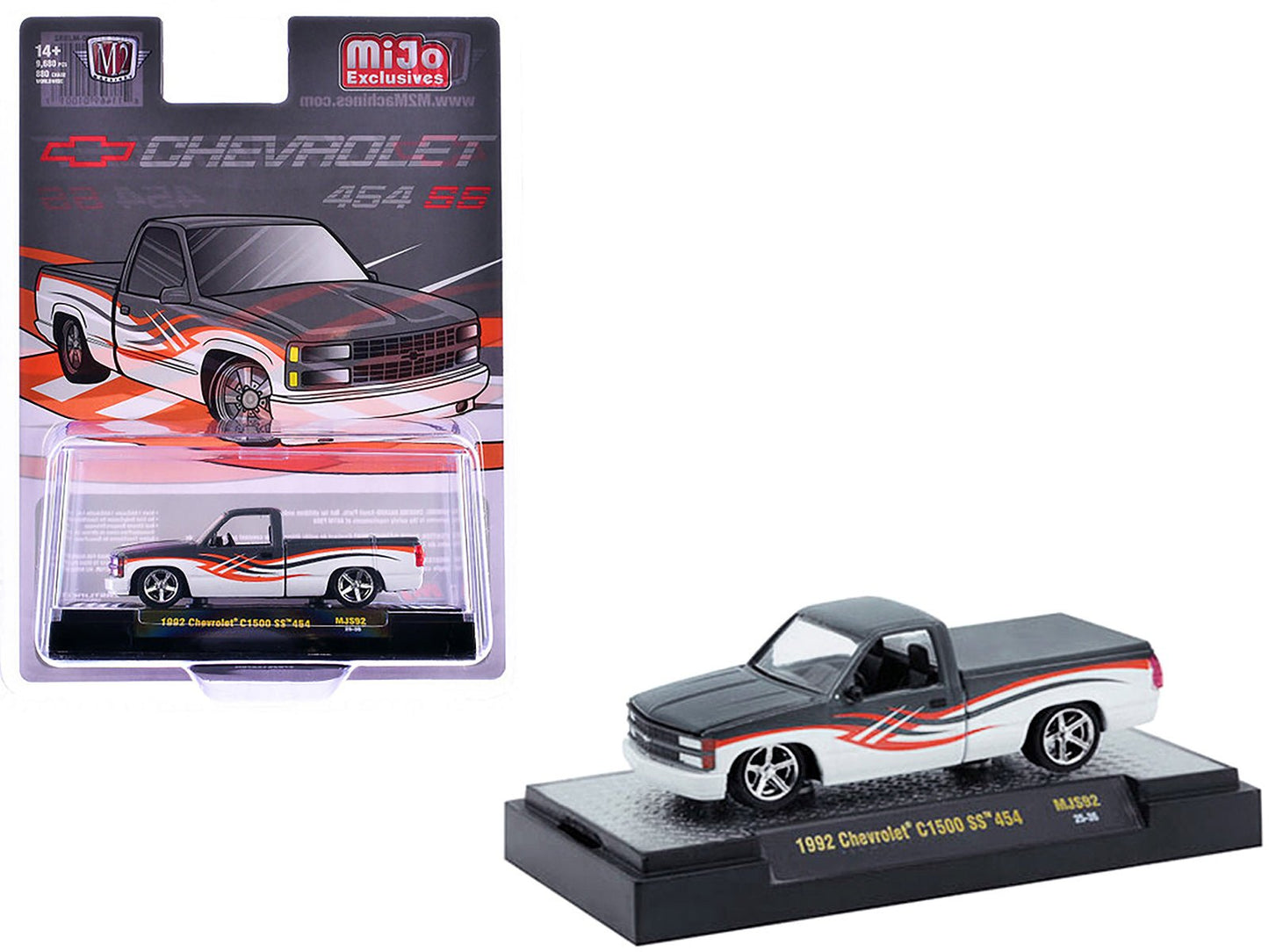 1992 Chevrolet C1500 SS 454 Pickup Truck Gray and White with Graphics Limited Edition to 9680 pieces Worldwide 1/64 Diecast Model Car by M2 Machines  free shipping USA