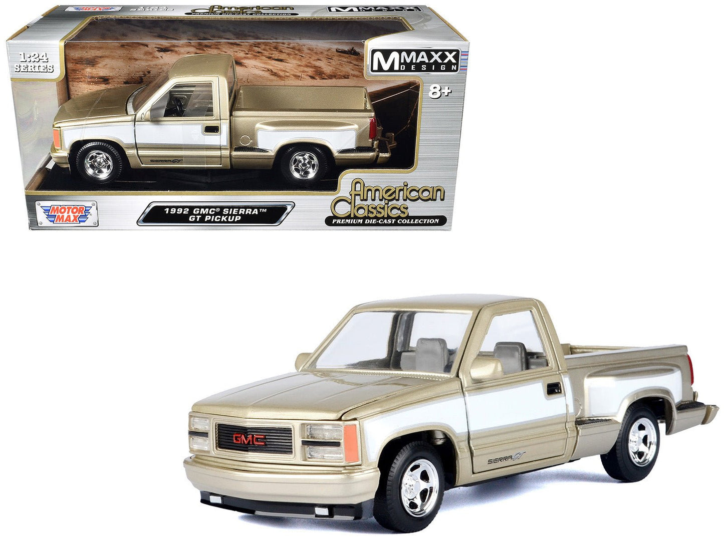 1992 GMC Sierra GT Pickup Truck Gold Metallic with White Sides "American Classics" Series 1/24 Diecast Model Car by Motormax  free shipping USA