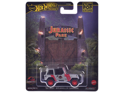 1992 Jeep Wrangler Sahara Gray with Red Stripes "Jurassic Park" (1993) Movie "Pop Culture" Series Diecast Model Car by Hot Wheels  free shipping USA