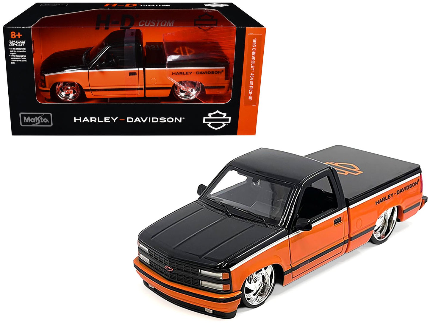 1993 Chevrolet 454 SS Pickup Truck "Harley Davidson" Black and Orange "H-D Custom" Series 1/24 Diecast Model Car by Maisto  free shipping USA