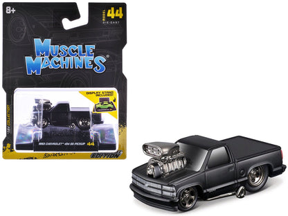 1993 Chevrolet 454 SS Pickup Truck Matt Black "Blackout Edition" 1/64 Diecast Model by Muscle Machines  free shipping USA