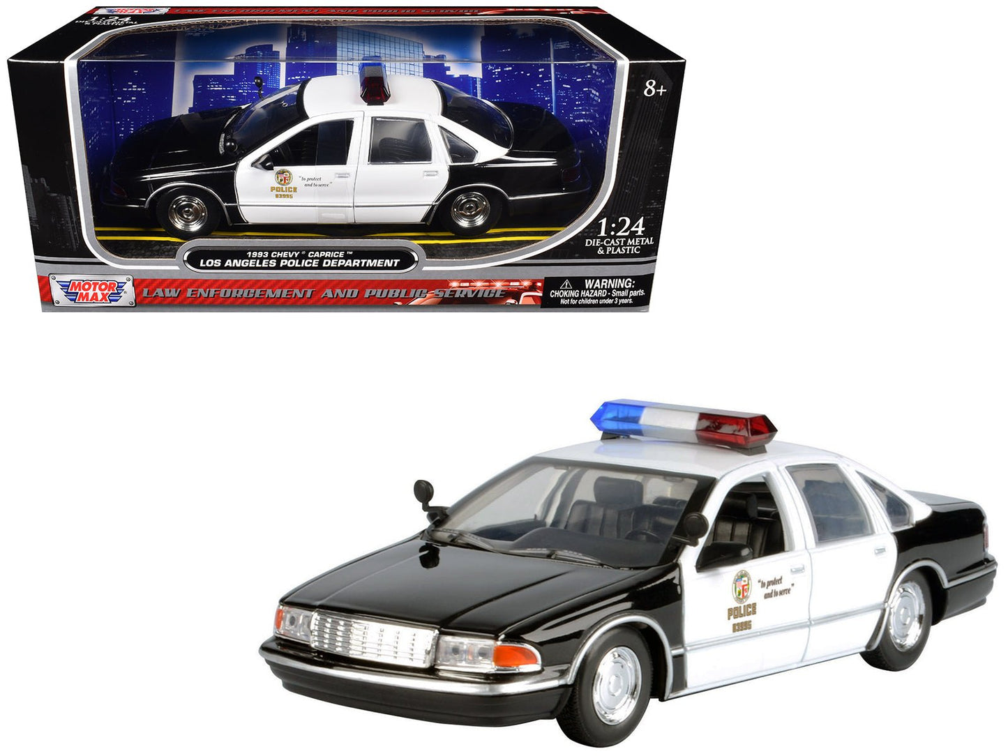 1993 Chevrolet Caprice Police Car "LAPD (Los Angeles Police Department)" Black and White "Law Enforcement and Public Service" Series 1/24 Diecast Model Car by Motormax  free shipping USA