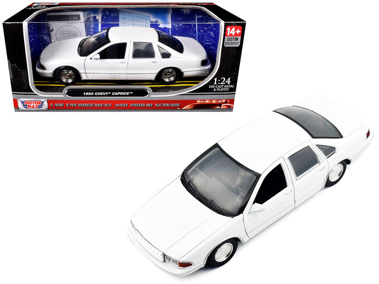 1993 Chevrolet Caprice Police Car Unmarked White "Custom Builder's Kit" Series 1/24 Diecast Model Car by Motormax  free shipping USA