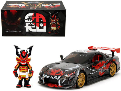 1993 Mazda RX-7 Black with Graphics "Lab Monkeys" with Saru Diecast Figure "Hollywood Rides" Series 1/24 Diecast Model Car by Jada  free shipping USA