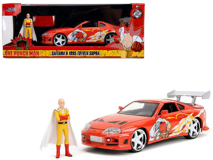 1995 Toyota Supra Red with Graphics and Saitama Diecast Figure "One Punch Man" (2015-2019) TV Series 1/24 Diecast Model by Jada  free shipping USA