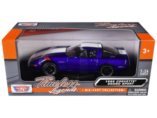 1996 Chevrolet Corvette Grand Sport Blue Metallic with White Stripes "Timeless Legends" Series 1/24 Diecast Model Car by Motormax  free shipping USA