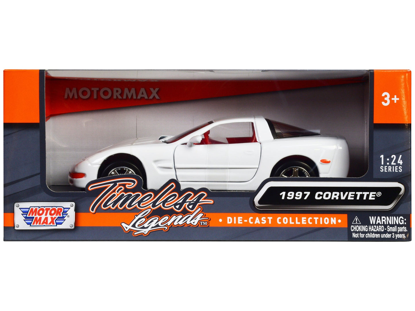 1997 Chevrolet Corvette C5 Coupe White with Red Interior "Timeless Legends" Series 1/24 Diecast Model Car by Motormax  free shipping USA
