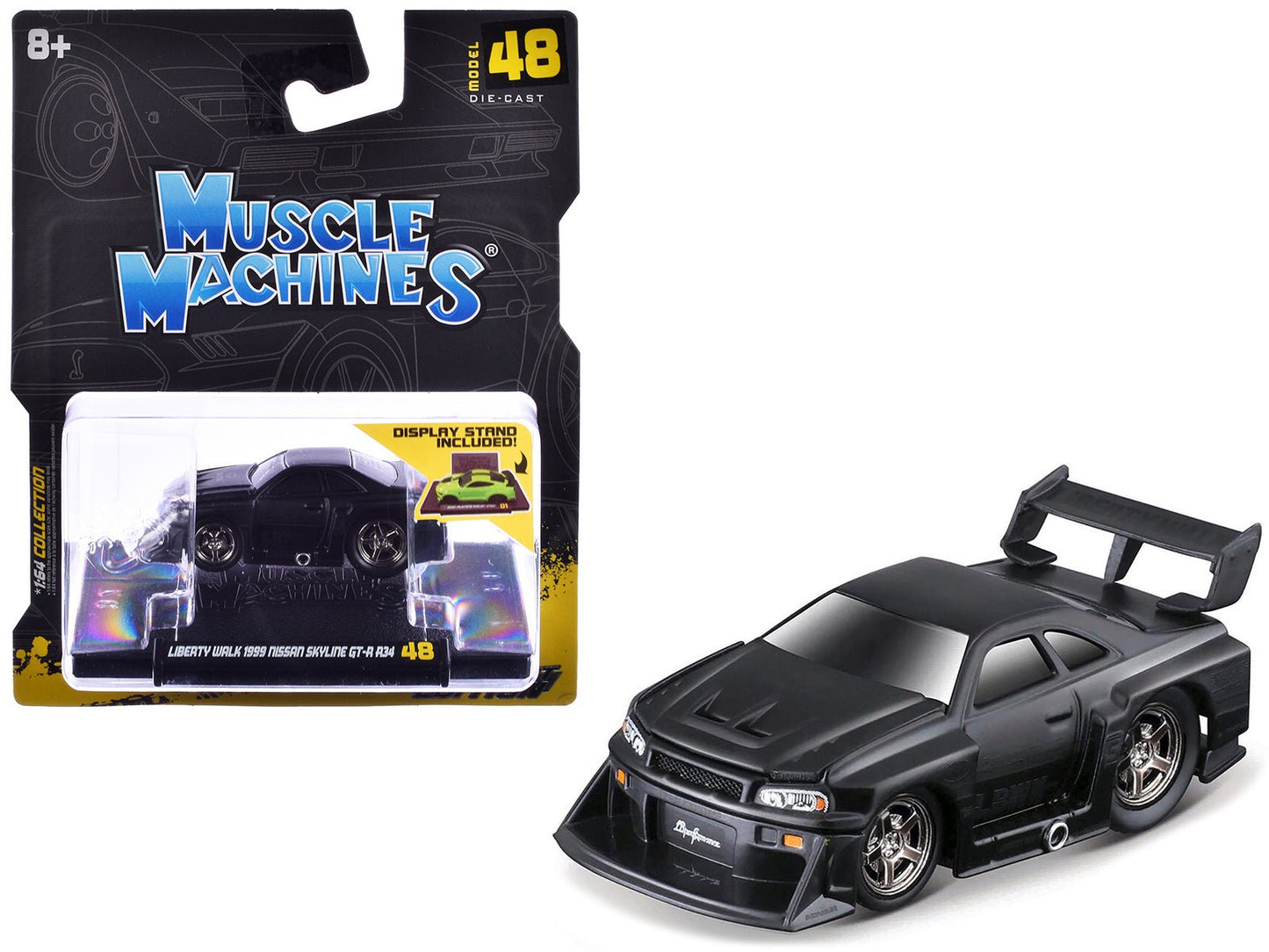 1999 Nissan Skyline GT-R (R34) #5 "Liberty Walk" Matt Black 1/64 Diecast Model Car by Muscle Machines  free shipping USA