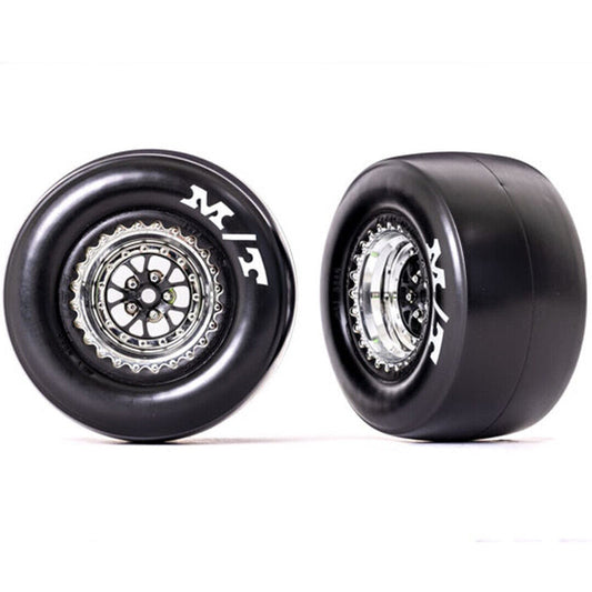 Traxxas 9476R M/T Rear Tires w/ Chrome Wheels / Foam Insert (2) : Drag Slash