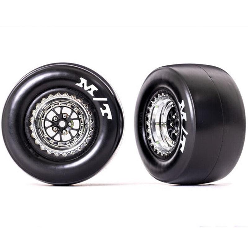 Traxxas 9476R M/T Rear Tires w/ Chrome Wheels / Foam Insert (2) : Drag Slash
