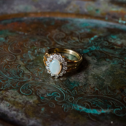 Vintage Jewelry Genuine Stone or Crystal Surrounded by Clear Austrian Crystals Ring Made in the USA by PVD Vintage Jewelry
