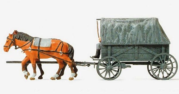 Preiser 16588 HO Scale Former German Army WWII Horse-Drawn Transport