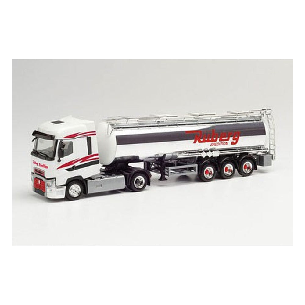 Herpa 312721 HO Scale Renault T Tractor with Chemical Tank Trailer - Assembled -- Ruberg (white, red, black, chrome; German Lettering)