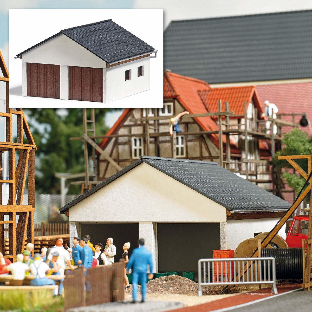 Busch 1647 HO Scale 2-Car Garage Laser-Cut Kit