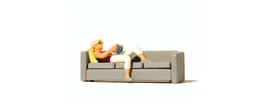 Preiser 28179 HO Scale Woman Reading on Sofa Figure