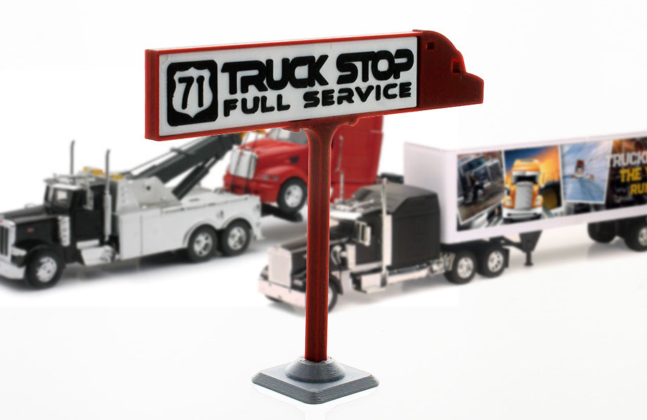 3D To Scale 64-600-R 1/64 71 Truck Stop Sign, Dual-Sided
