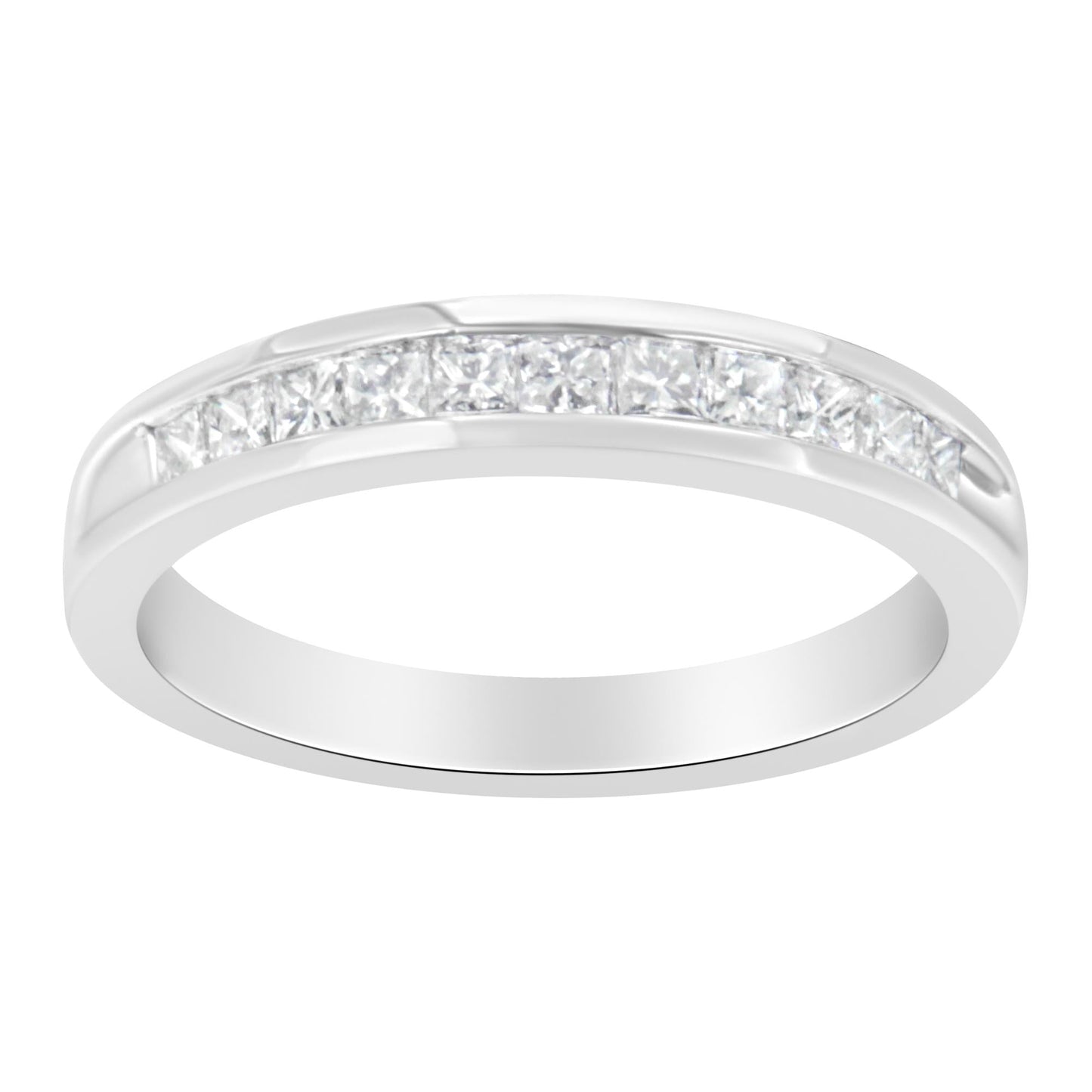 .925 Sterling Silver 1/2 Cttw Princess-Cut Diamond Channel-Set Half-Eternity Wedding or Anniversary Band Ring (H-I Color, I2 Clarity) by Infinite Jewels