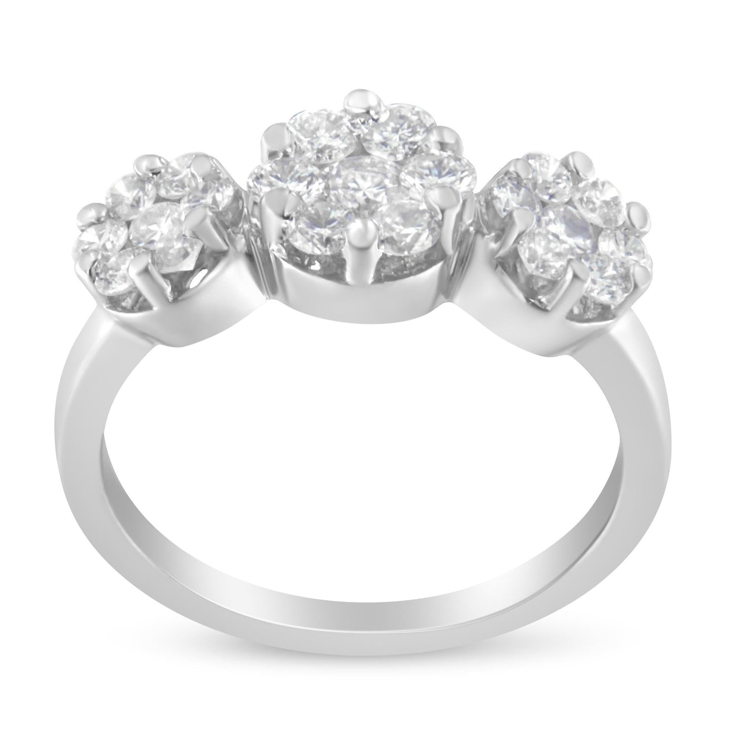 14K White Gold 1-1/4 Cttw Brilliant Cut Diamond Three Round Floral Clusters Engagement or Fashion Ring (H-I Color, SI2-I1 Clarity) by Infinite Jewels